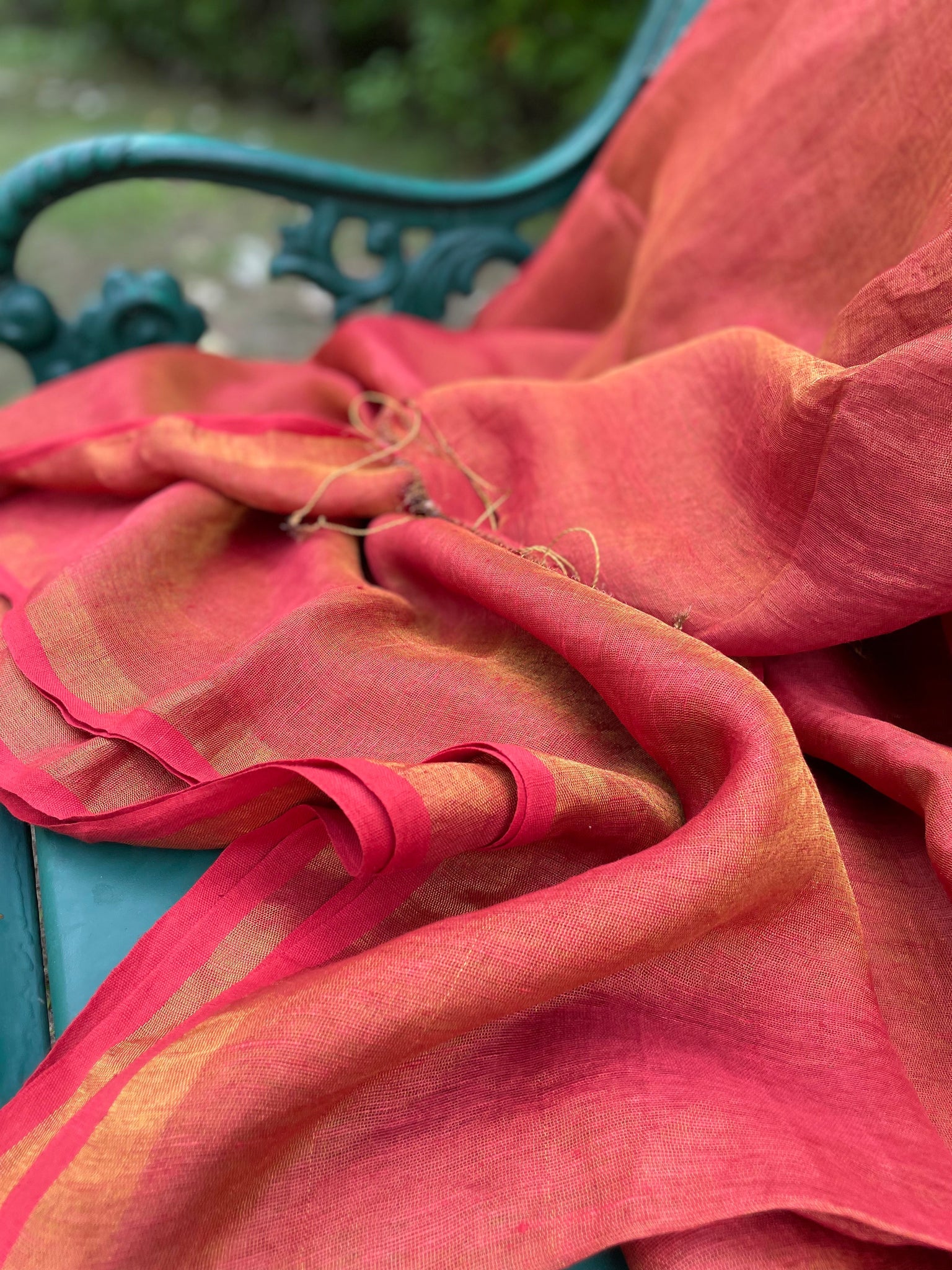 Handowven Red Metallic Linen Saree