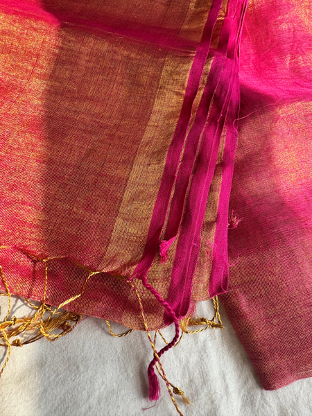 Handwoven Hot Pink Zari Linen Saree
