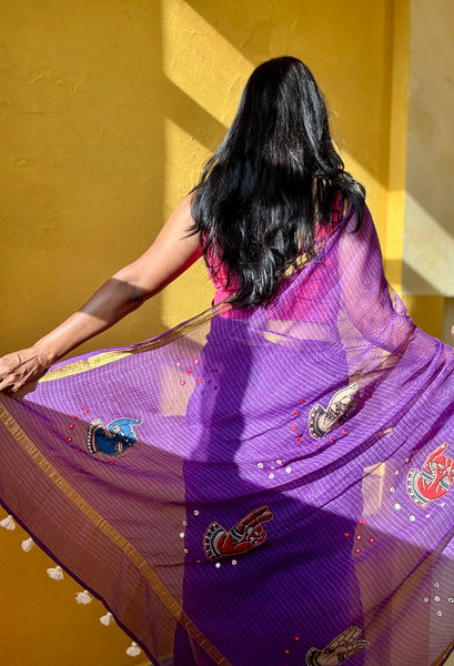 रंगमंच - Embroidered Pallu Kota Saree- Purple