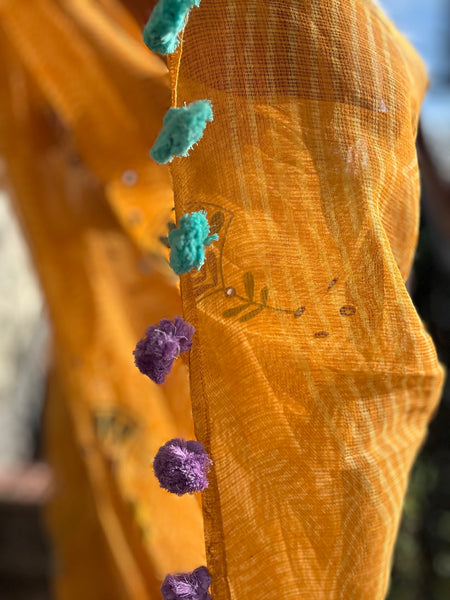 रंगमंच - Embroidered Pallu Kota Saree- Yellow
