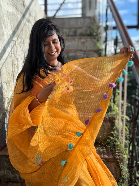 रंगमंच - Embroidered Pallu Kota Saree- Yellow