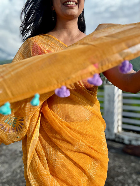 रंगमंच - Embroidered Pallu Kota Saree- Yellow
