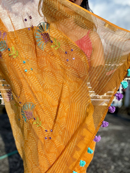 रंगमंच - Embroidered Pallu Kota Saree- Yellow