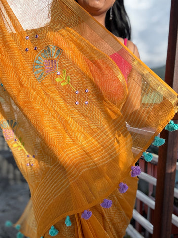रंगमंच - Embroidered Pallu Kota Saree- Yellow