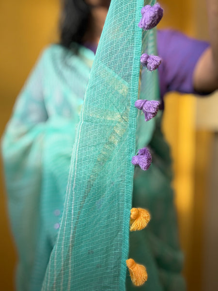 रंगमंच - Embroidered Pallu Kota Saree- Sea Green
