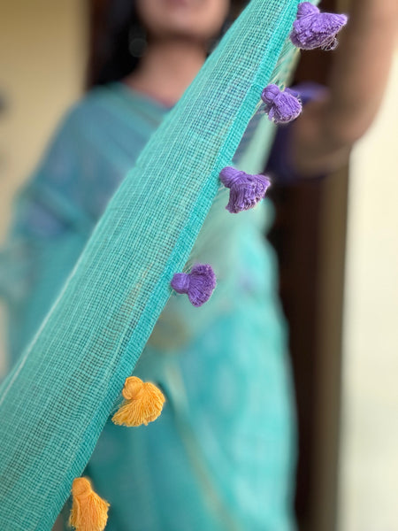 रंगमंच - Embroidered Pallu Kota Saree- Sea Green