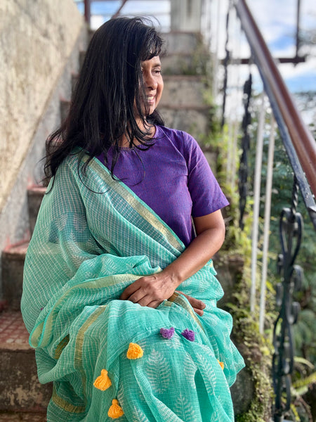 रंगमंच - Embroidered Pallu Kota Saree- Sea Green