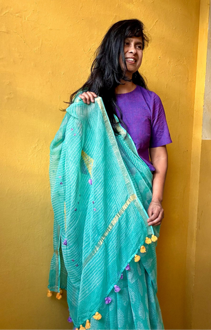 रंगमंच - Embroidered Pallu Kota Saree- Sea Green