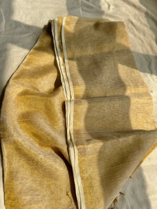Handwoven Cream Metallic Linen Saree