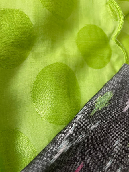 Modal voile self designed green saree - with ikkat silk BP
