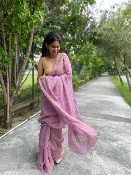 Handwoven Lavendar Metallic Linen Saree
