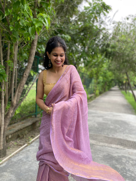 Handwoven Lavendar Metallic Linen Saree