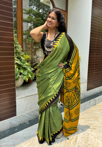 Ajrakh naturally dyed modal silk saree