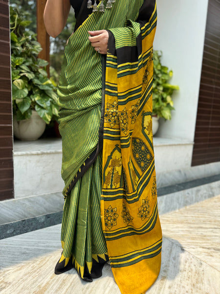 Ajrakh naturally dyed modal silk saree