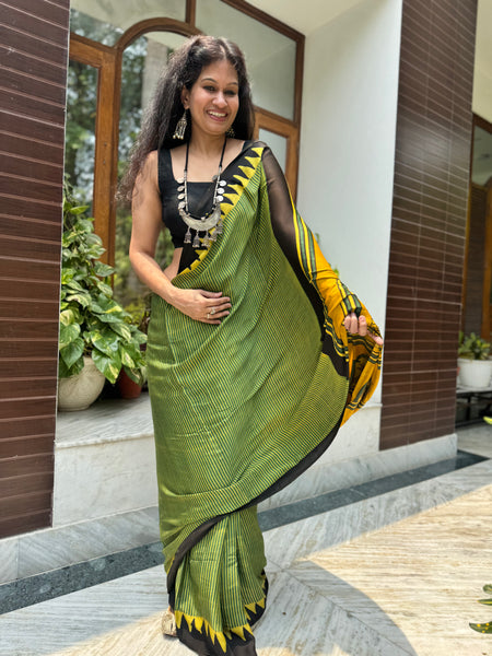 Ajrakh naturally dyed modal silk saree