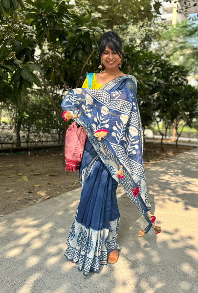 Chanderi Blockprinted Cotton Silk Saree