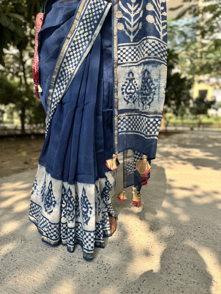 Chanderi Blockprinted Cotton Silk Saree