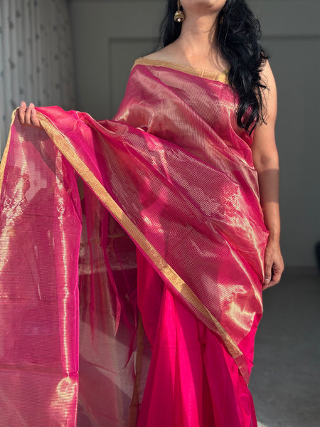 Gulnar - Zari Chanderi Handwoven Saree
