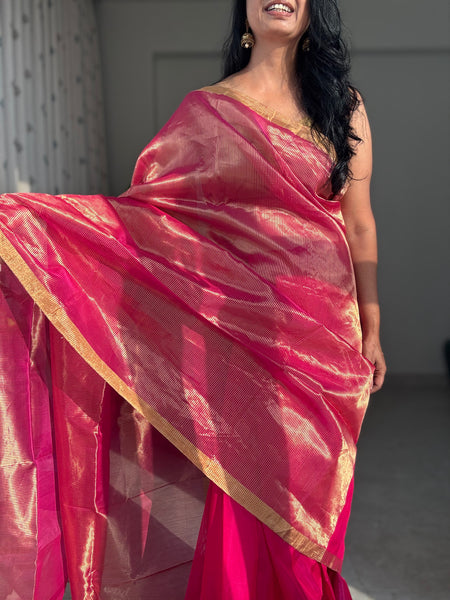 Gulnar - Zari Chanderi Handwoven Saree