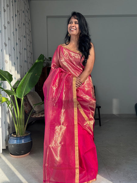 Gulnar - Zari Chanderi Handwoven Saree