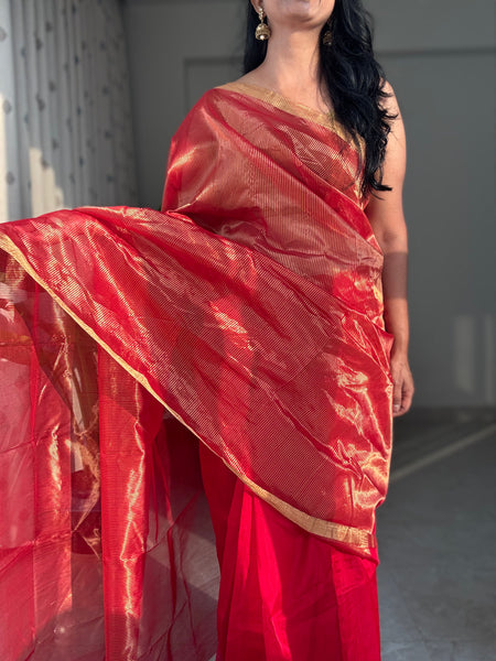 Sindoori Noor - Zari Chanderi Handwoven Saree