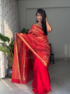 Sindoori Noor - Zari Chanderi Handwoven Saree