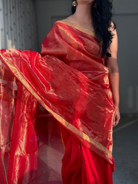 Sindoori Noor - Zari Chanderi Handwoven Saree
