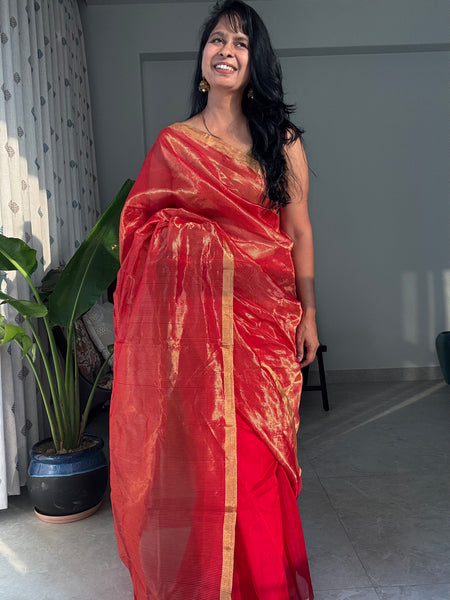 Sindoori Noor - Zari Chanderi Handwoven Saree