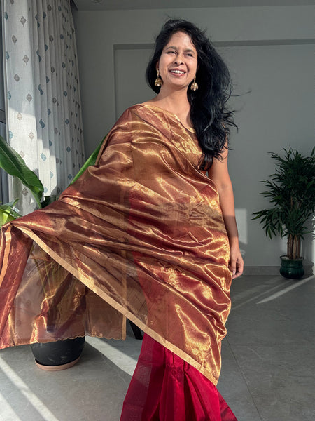Kumkum - Zari Chanderi Handwoven Saree