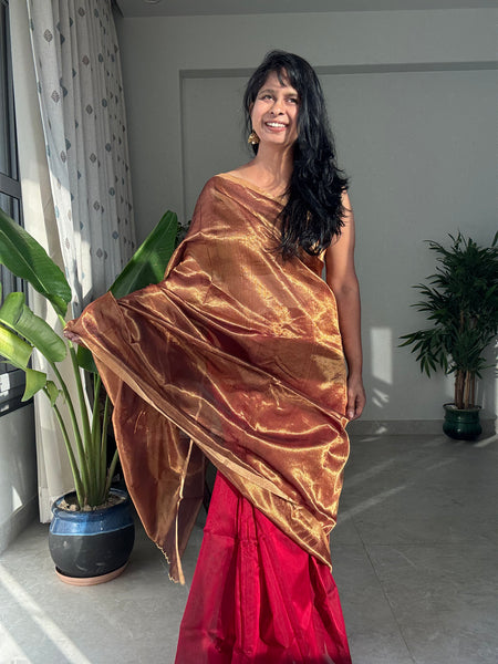 Kumkum - Zari Chanderi Handwoven Saree
