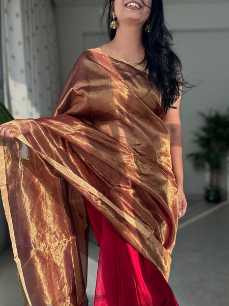 Kumkum - Zari Chanderi Handwoven Saree