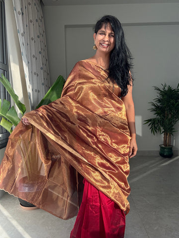 Kumkum - Zari Chanderi Handwoven Saree
