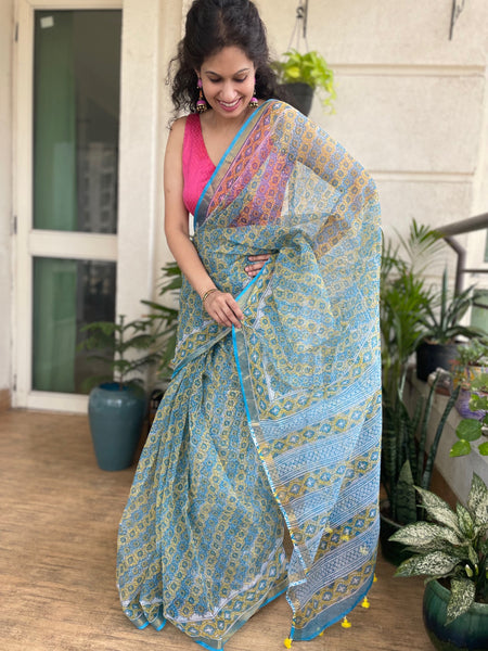 Soft Kota Doria cotton saree with Zari
