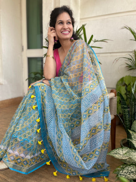 Soft Kota Doria cotton saree with Zari