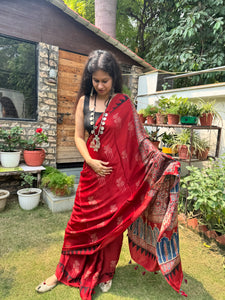 Ajrakh naturally dyed modal silk saree