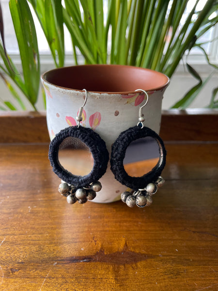 Black Banjara Earrings - mirror both sides