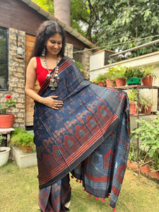 Ajrakh naturally dyed modal silk saree