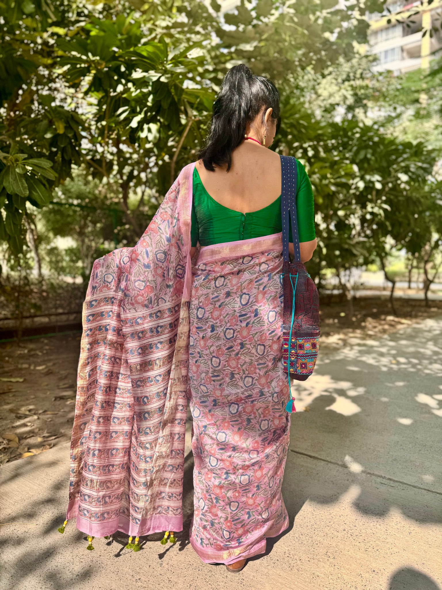 Maheshwari border blockprinted Cotton Silk Saree