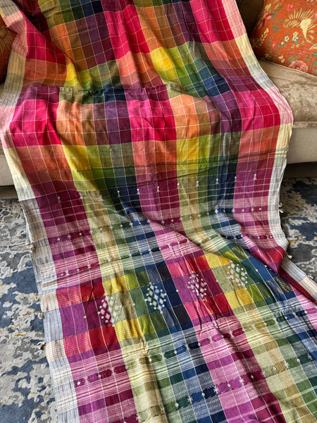 Bhujodi saree - Organic Kala Cotton - Satrangi