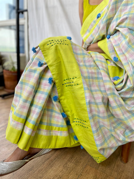 Checks Cotton patchwork saree