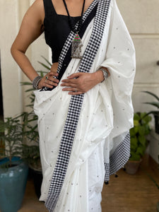 White Cotton patchwork saree