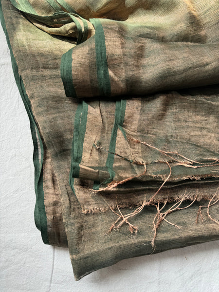 Handwoven gold zari linen saree - No blouse Piece