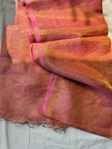 Handwoven Metallic Linen Saree - with blouse piece