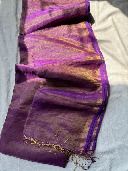 Handwoven gold zari linen saree - With blouse Piece