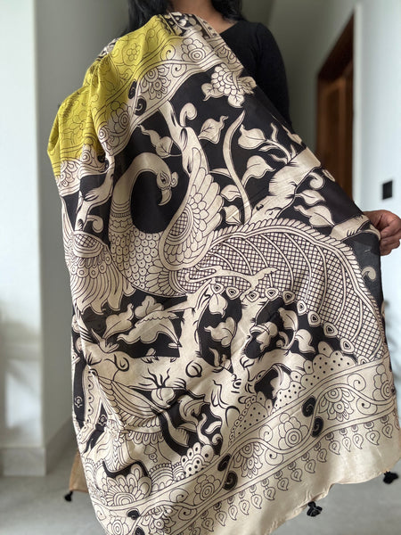 Kalamkari - Printed Bangalore Silk Saree - Green
