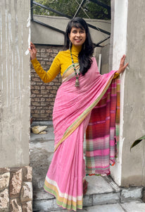 Bhujodi saree - Organic Kala Cotton - Pink