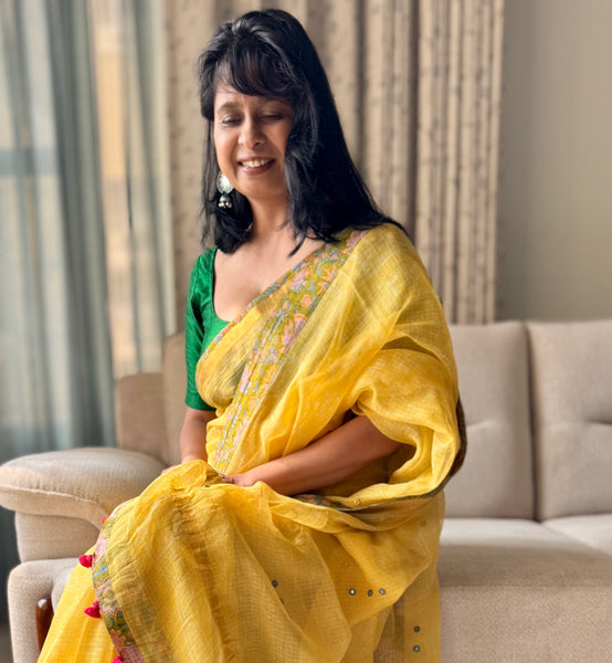 Heavy Embroidered pallu & patchwork border- kota doria saree