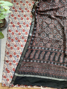 2 piece set - Ajrakh handblock cotton kurta with cotton linen dupatta