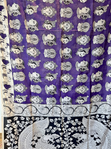 Kalamkari - Printed Bangalore Silk Saree- purple