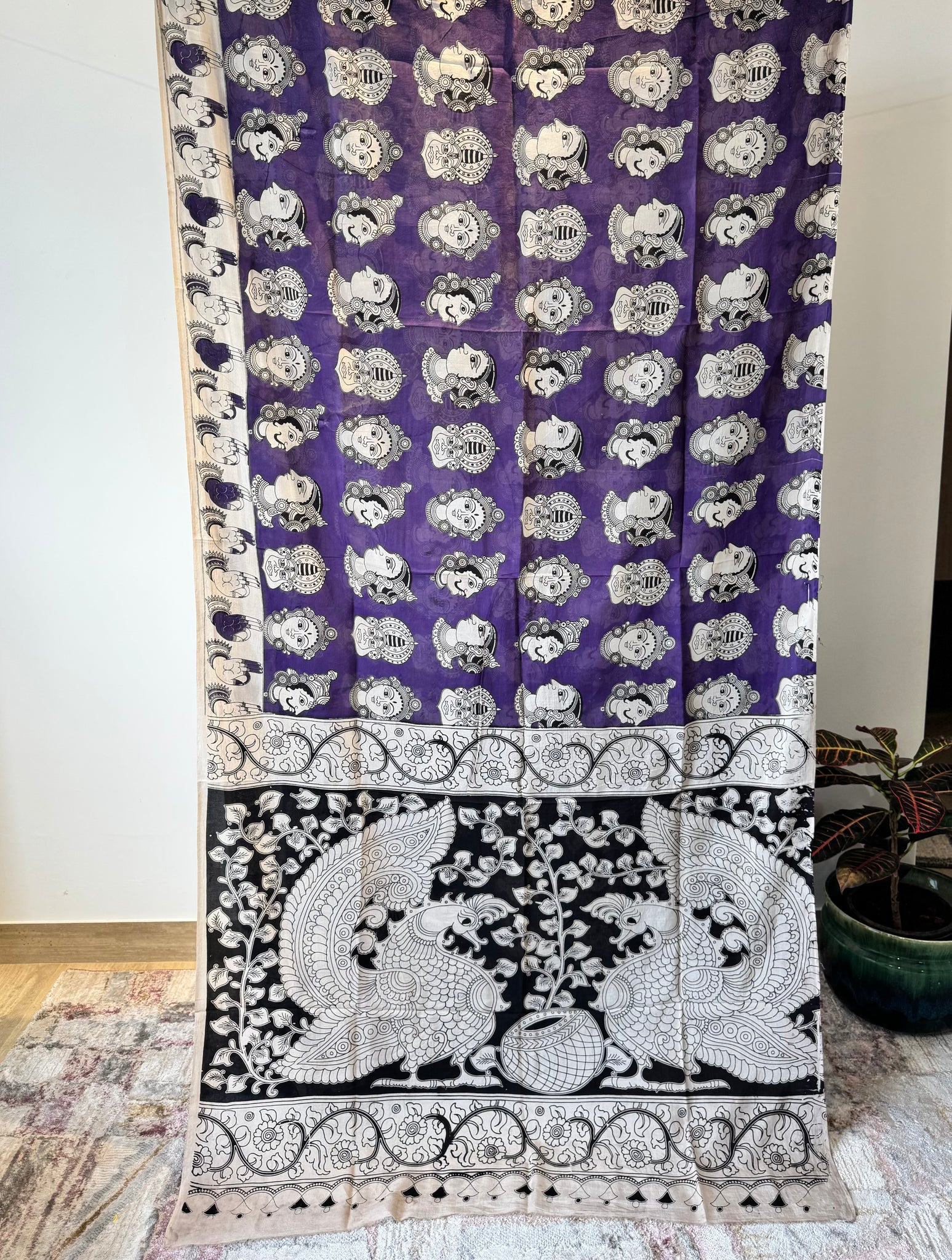 Kalamkari - Printed Bangalore Silk Saree- purple